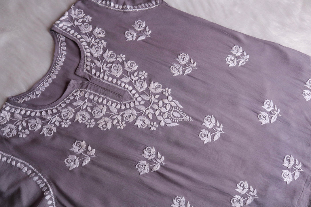 Gul Grey & White Short Rayon Kurta