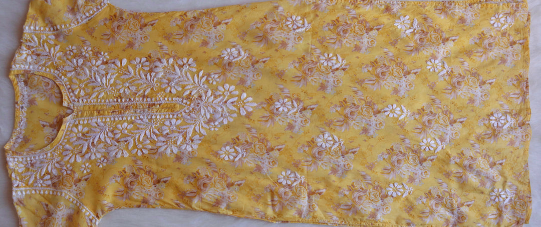 Zahra Yellow Floral Long MulMul kurta