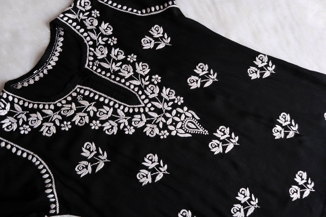 Gul Black & White Short Rayon Kurta