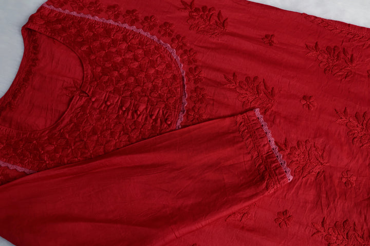 Jannat Red Short Chanderi Kurta