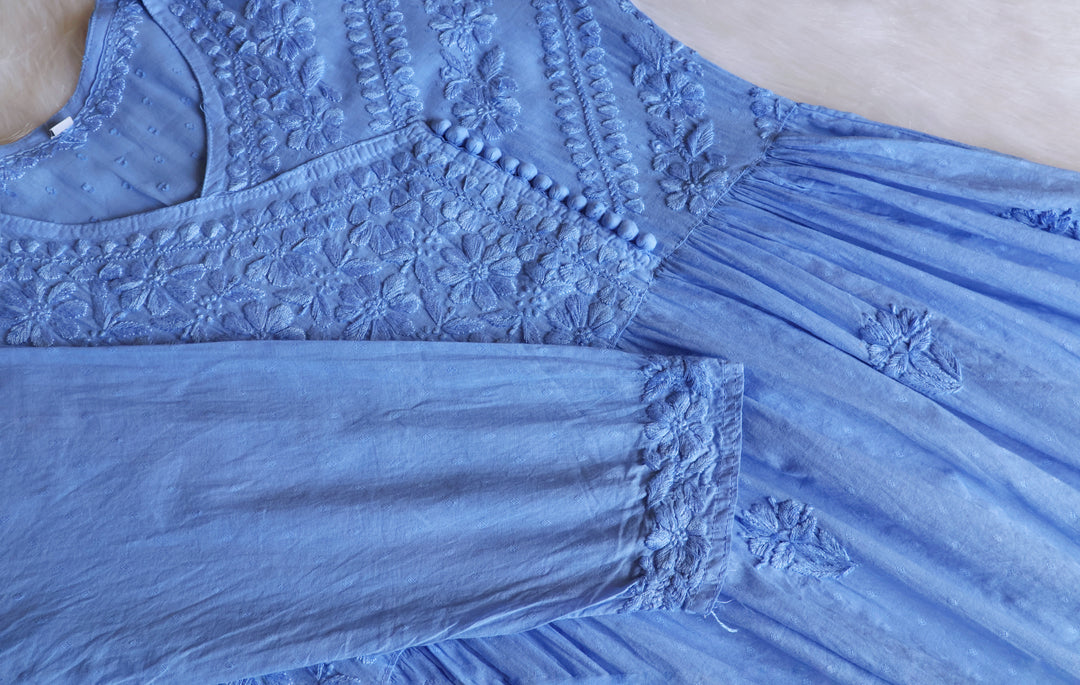 Nazakat Ice Blue Pure Cotton Angarakha Dress