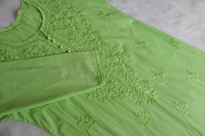 Aafia Lime Green Long Cotton kurta