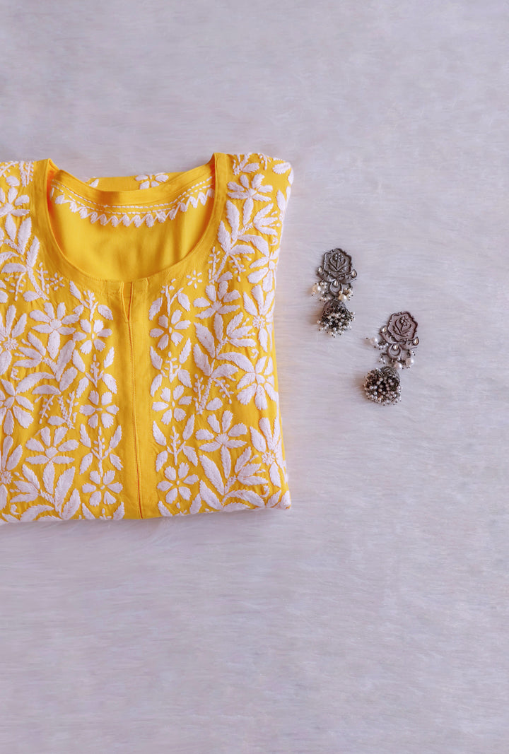 Maisha Yellow Scalloped Long Rayon Kurta