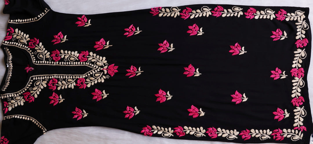Gulaab Black, Pink & Beige Rayon Kurta Set