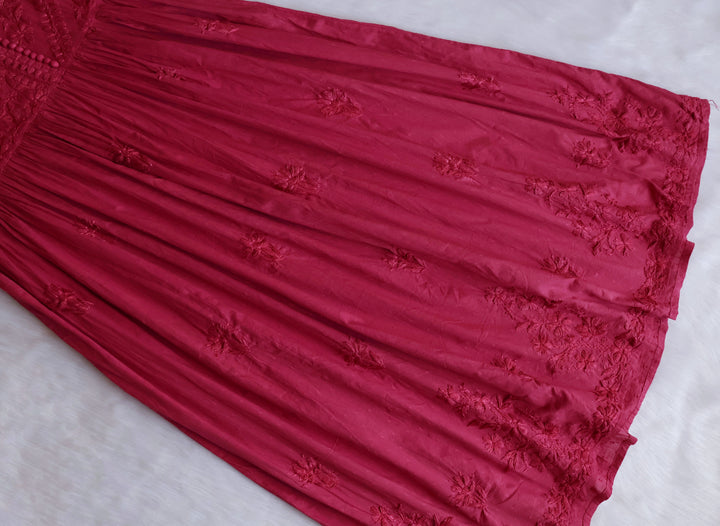 Nazakat Brick Red Pure Cotton Angarakha Dress