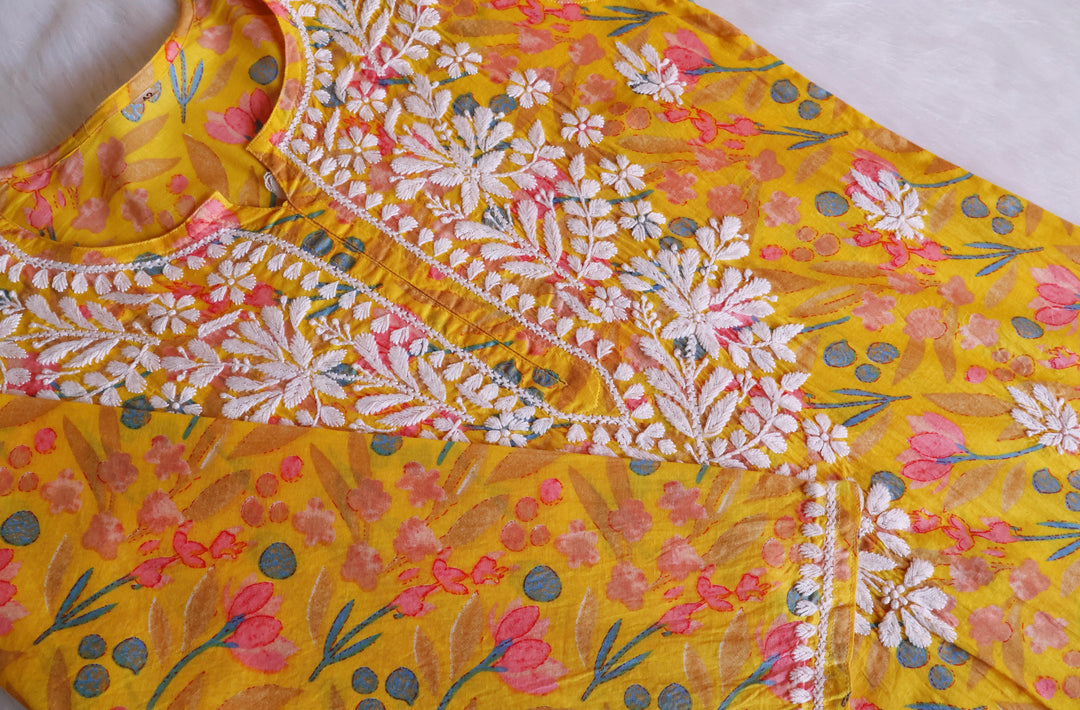 Sajal Yellow Pure Mulmul set