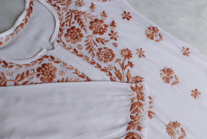 Gulbahaar White & Beige Cotton short kurta