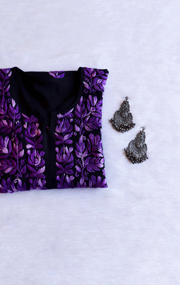 Sanam Black & Deep Purple Ombre Long Rayon Kurta