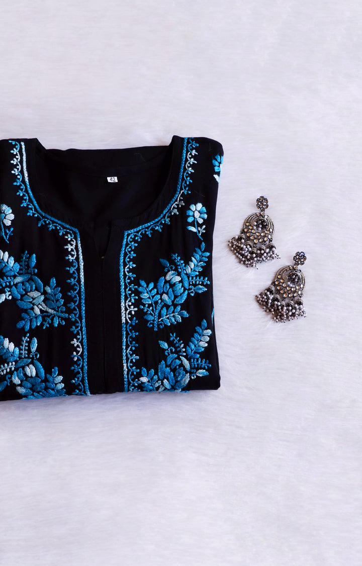 Eliza Black & Royal Blue Ombre Long Rayon Kurta