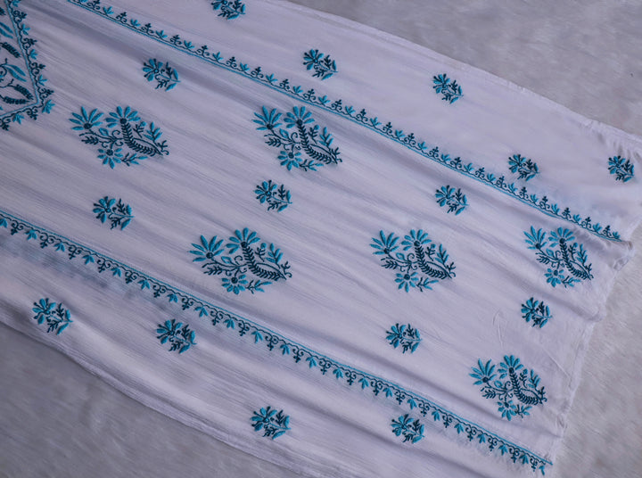Hoorain White & Blue Pure Chiffon Kurta