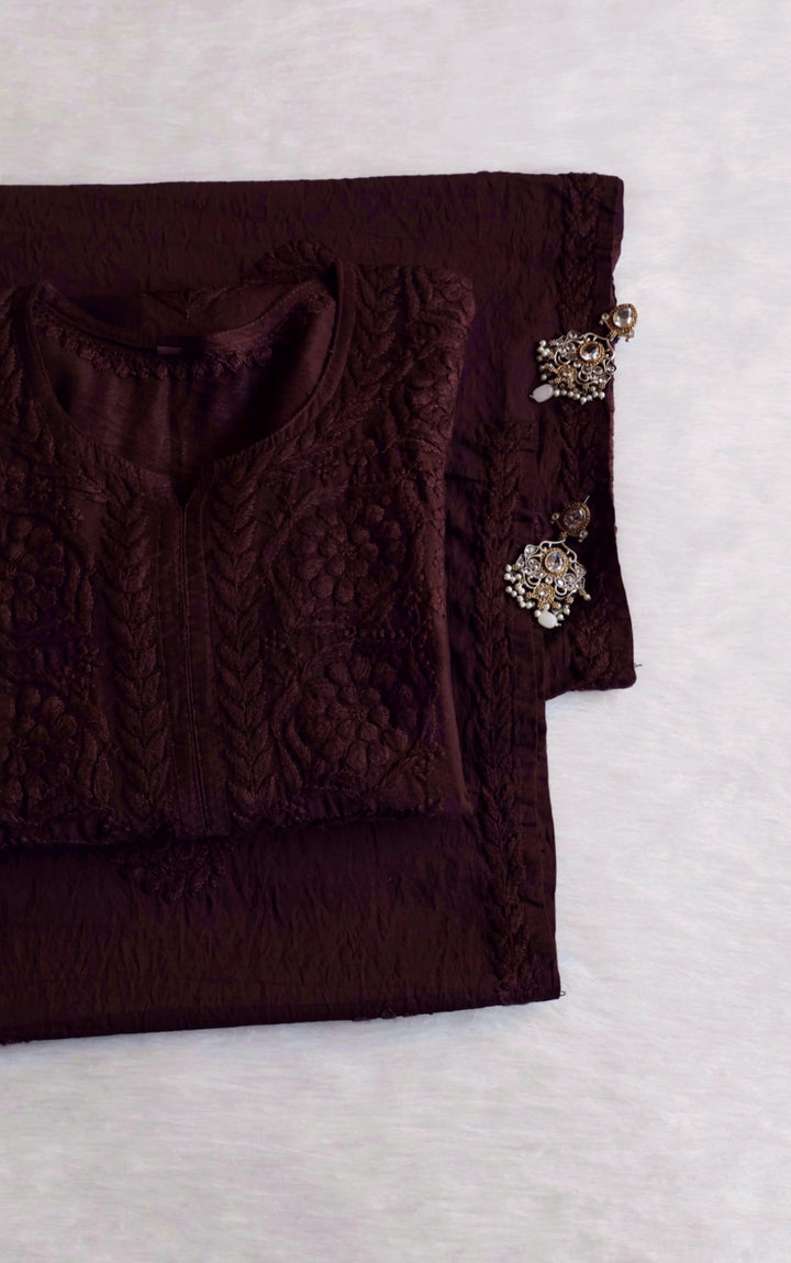 Alfiya Chocolate Brown Pure Chanderi set