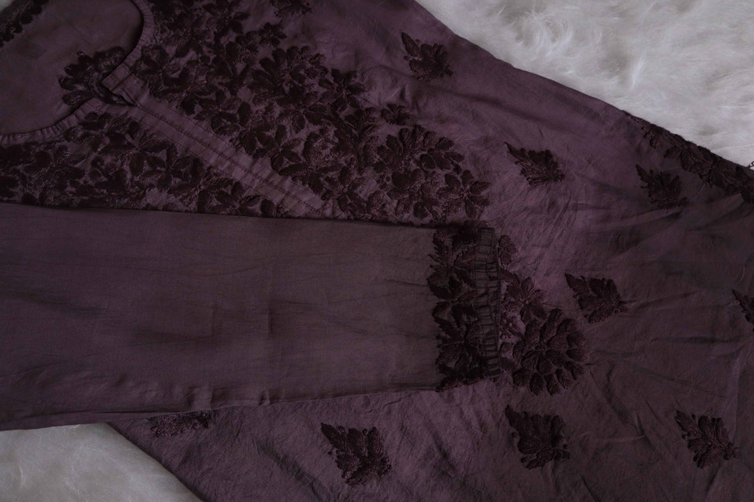 Adah Smoky Purple Pure Chanderi set