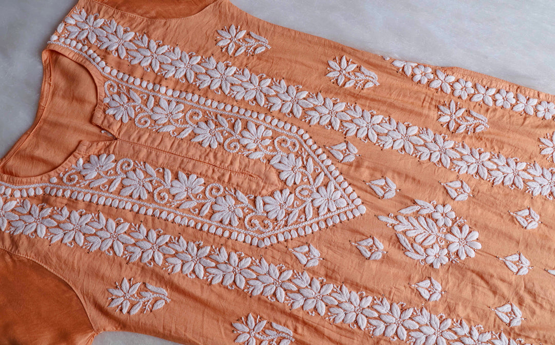 Alizah Peach Linen Chanderi Mukaish Kurta