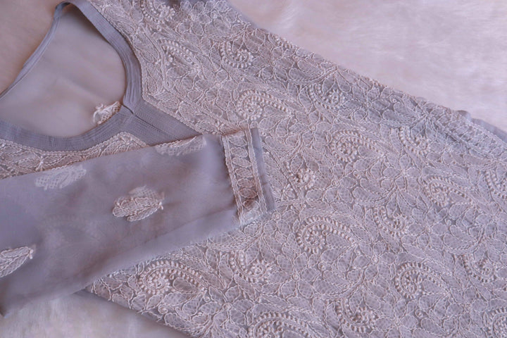 Nazish Grey & White Long Georgette kurta