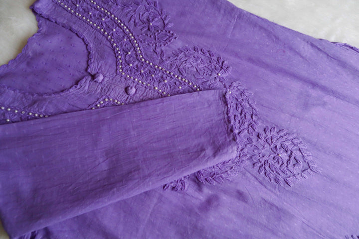 Purple Long Jacquard Pearl Cotton kurta