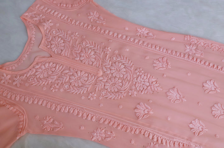 Heer Peach Viscose Georgette Kurta