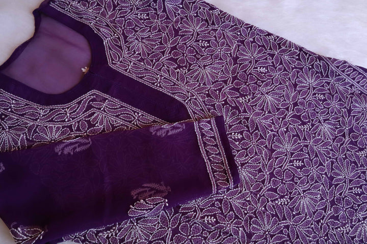 Nazish Purple & White Long Georgette kurta