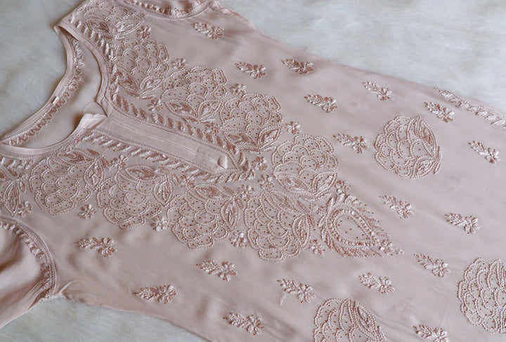 Hanaa Beige Viscose Georgette Kurta