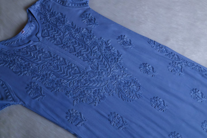 Duaa Ice Blue Long Ombre Rayon Kurta