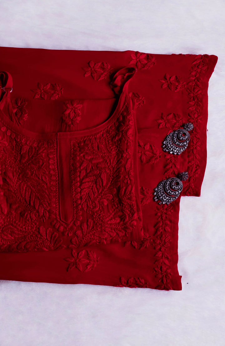 Zimra Maroon Viscose Sleeveless Set