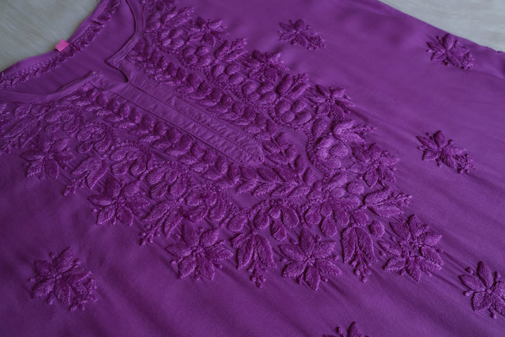 Sarah Purple Modal short top - Noor Chikankari