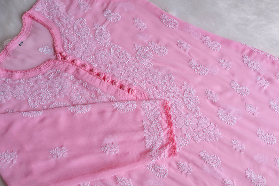 Meera Baby Pink & White Georgette kurta