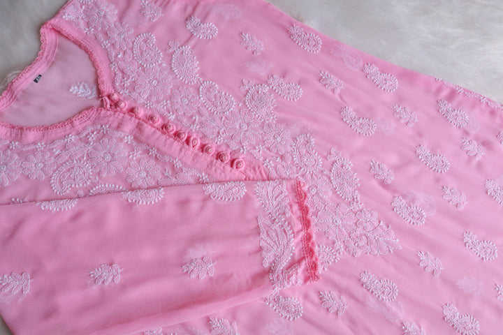 Meera Baby Pink & White Georgette kurta
