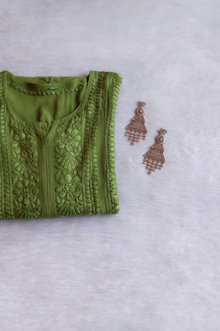 Hoor Olive Viscose Georgette Kurta