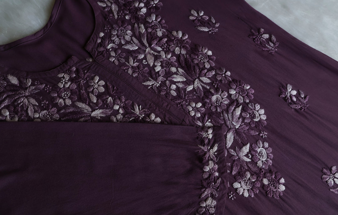 Nuresa Smoky Purple Ombre Thread Long Rayon Kurta