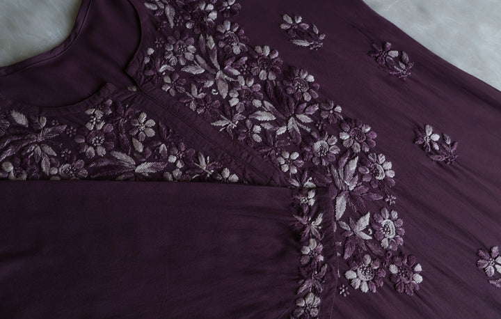 Nuresa Smoky Purple Ombre Thread Long Rayon Kurta