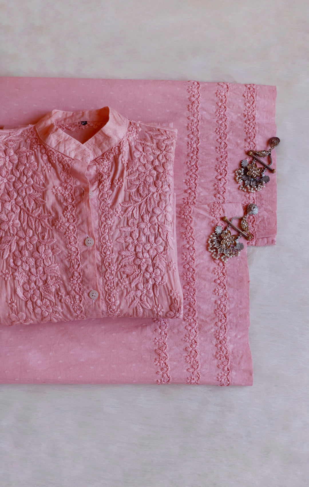 Nazakat Rose Brown Pure Cotton Kurta Set - Noor Chikankari