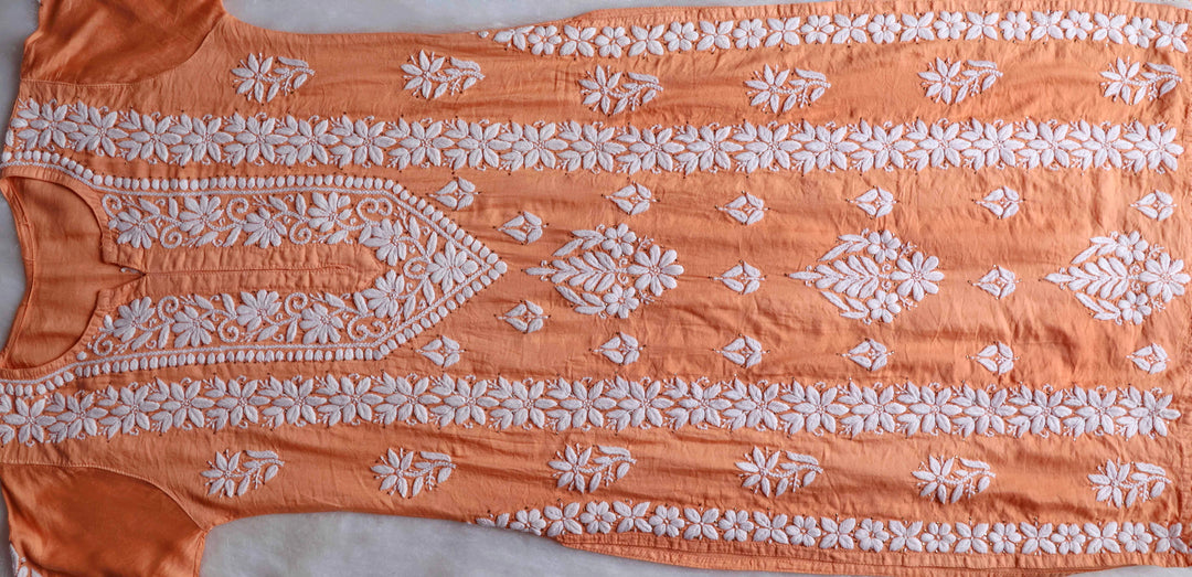 Alizah Peach Linen Chanderi Mukaish Kurta