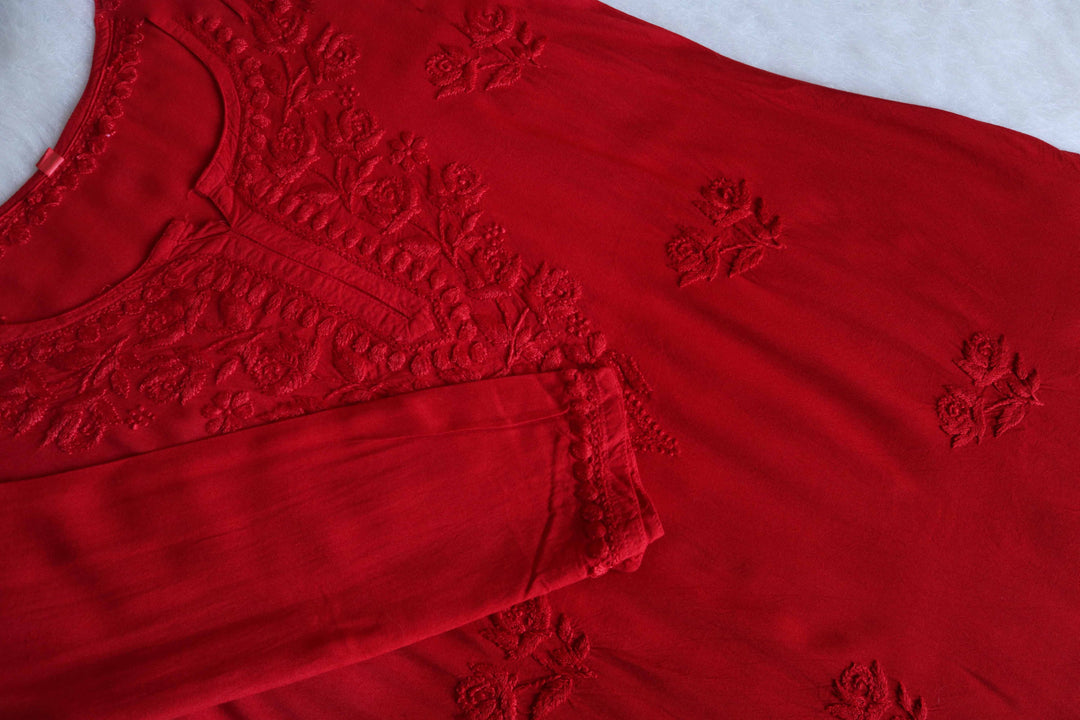 Gul Red Short Rayon Kurta