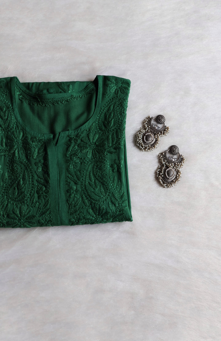 Zahrah Deep Green Ombre Long Rayon Kurta
