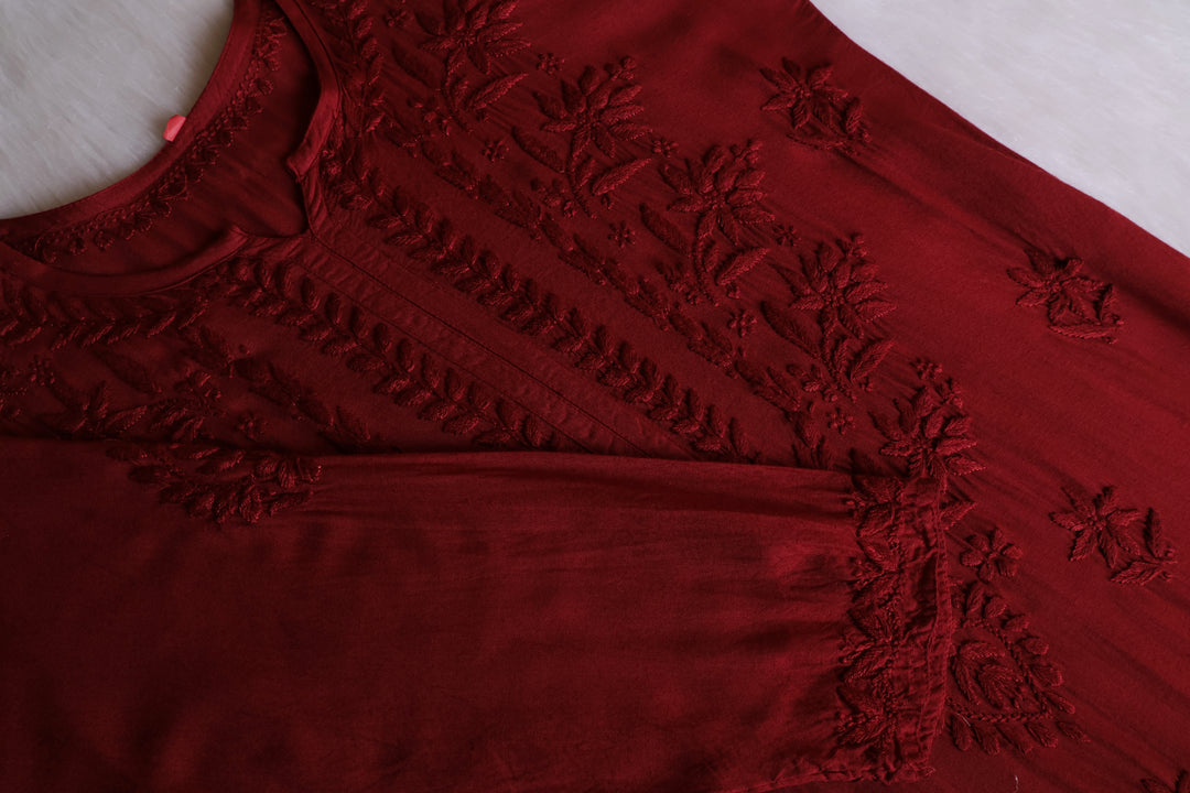 Alfiya Maroon Long Ombre Rayon Kurta