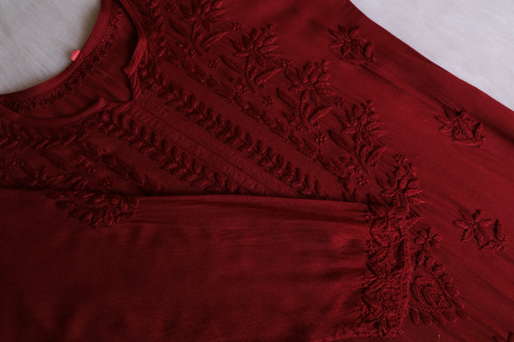Alfiya Maroon Long Ombre Rayon Kurta