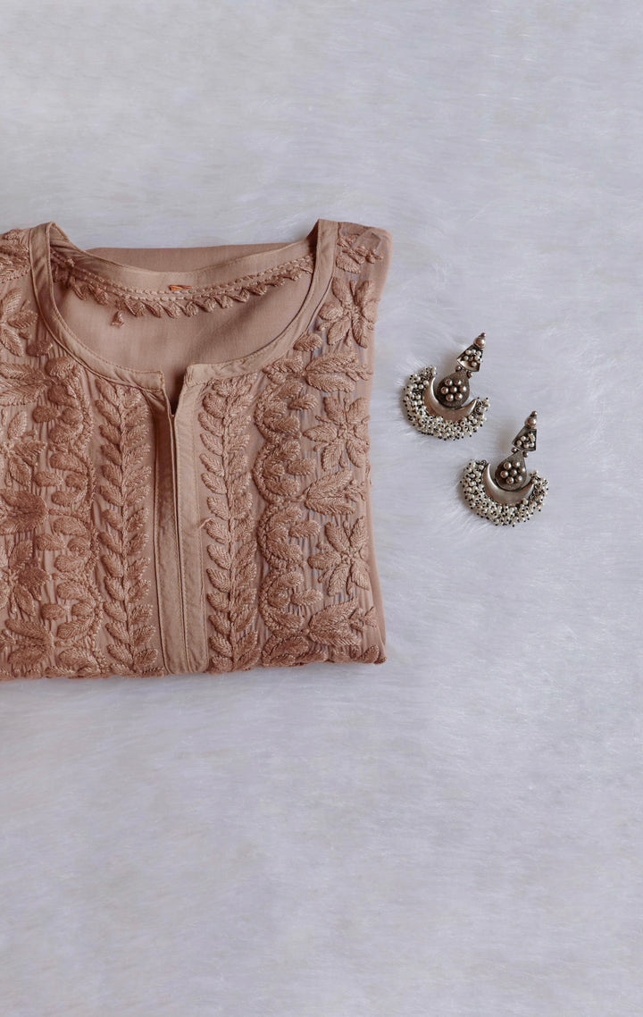 Sarah Rose Brown Modal short top - Noor Chikankari