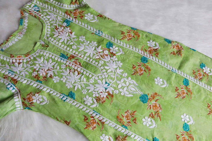 Gul Premium Green Floral Long MulMul kurta