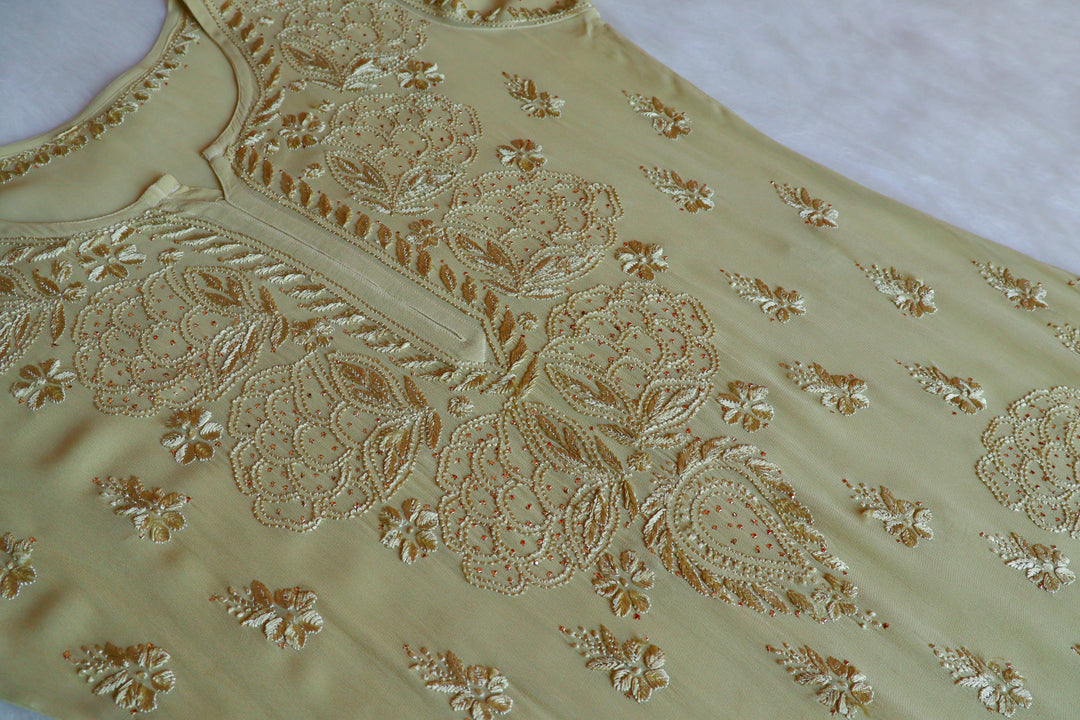 Hanaa Olive Green Viscose Georgette Kurta