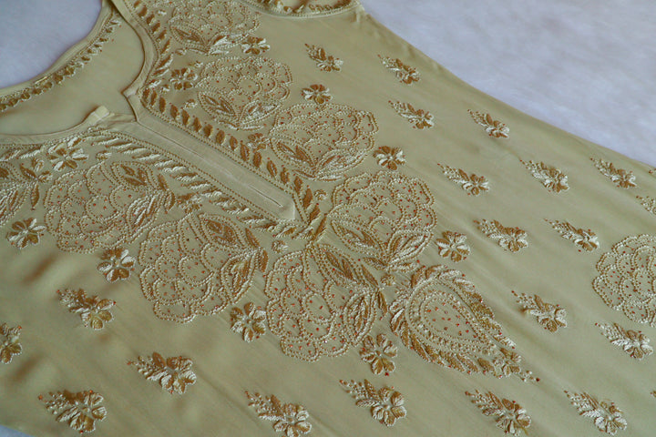 Hanaa Olive Green Viscose Georgette Kurta