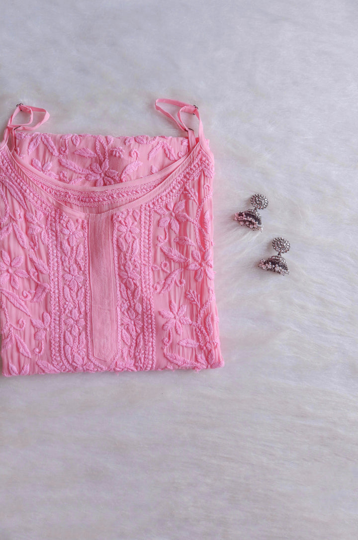 Mehr Baby Pink Long Viscose Strappy Kurta