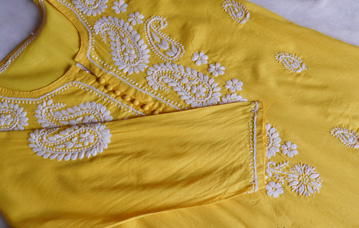 Yellow & White Cotton Kurta