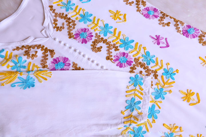 Anah White & Blue Purple Rayon Kurta Pant set
