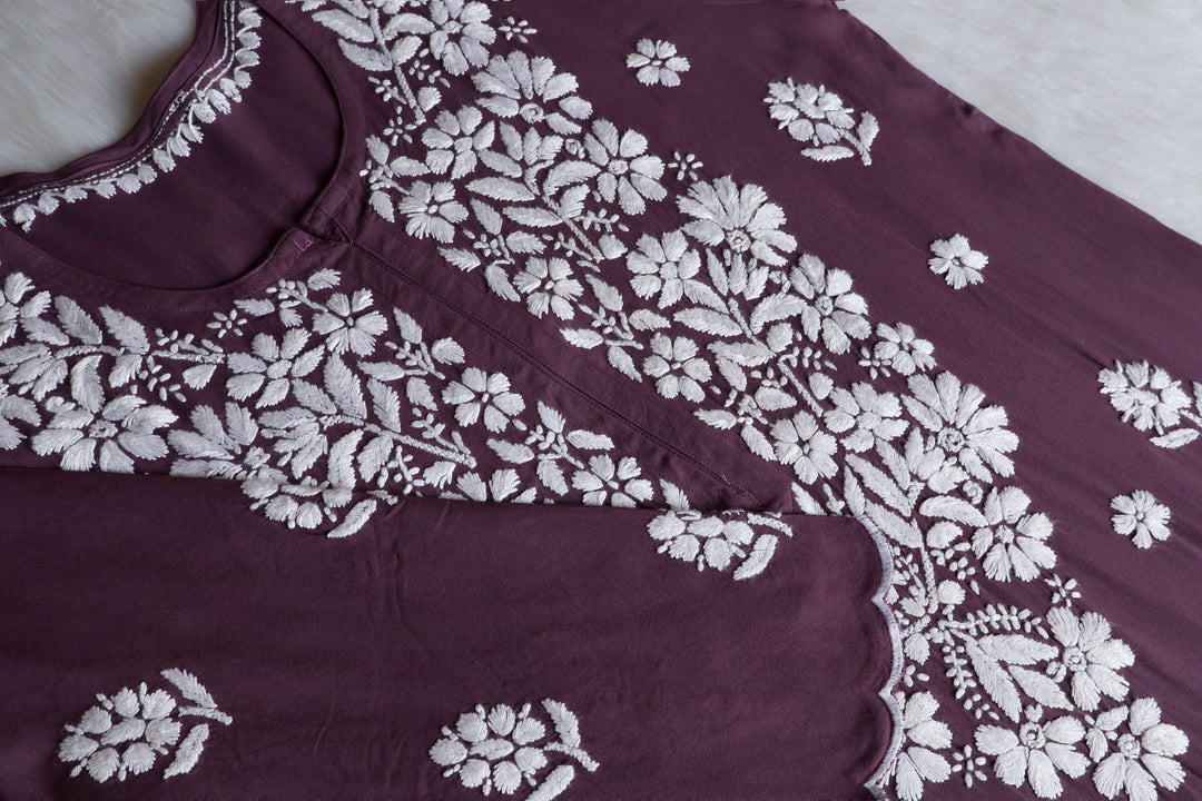 Maisha Dusty Purple Scalloped Long Rayon Kurta