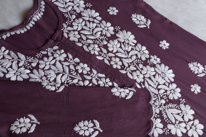 Maisha Dusty Purple Scalloped Long Rayon Kurta