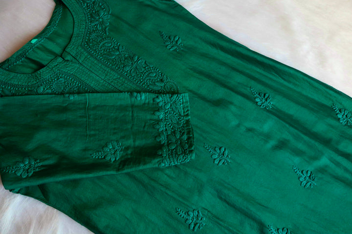 Zimra Premium Deep Green Pure Chanderi set