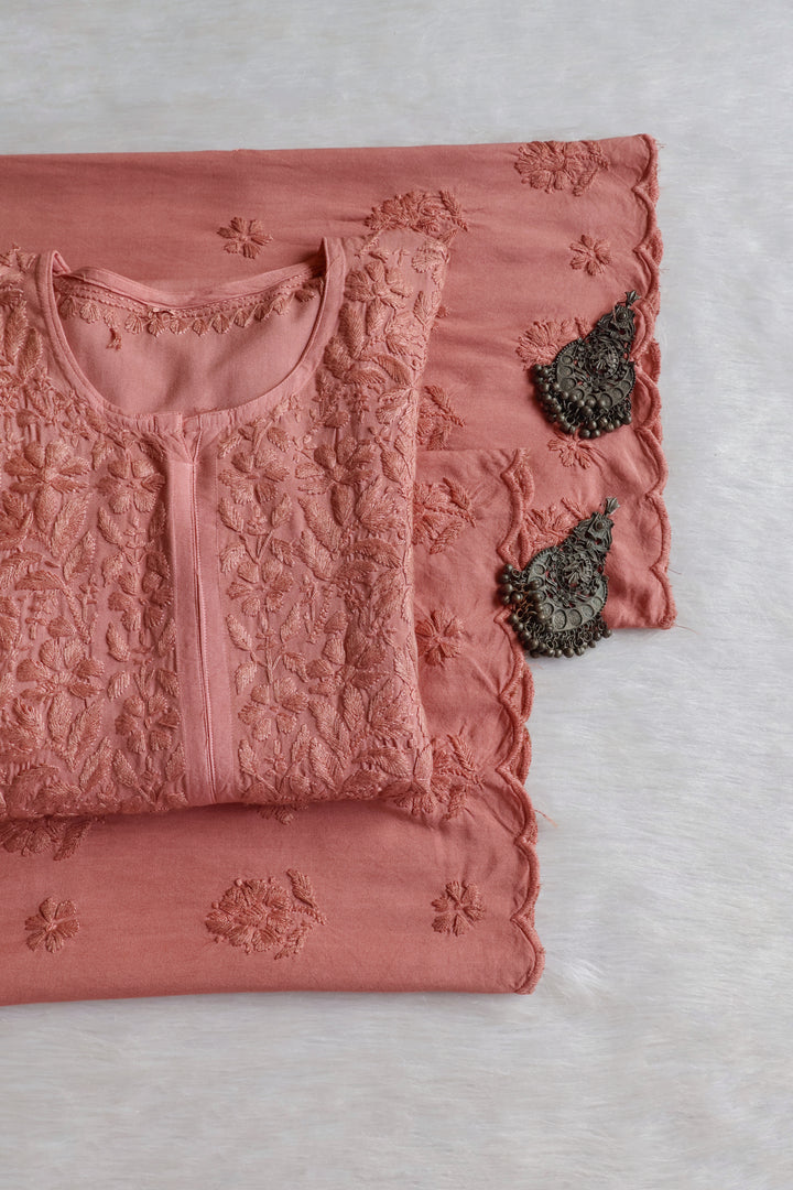Alishba Rose Brown Scalloped Rayon set