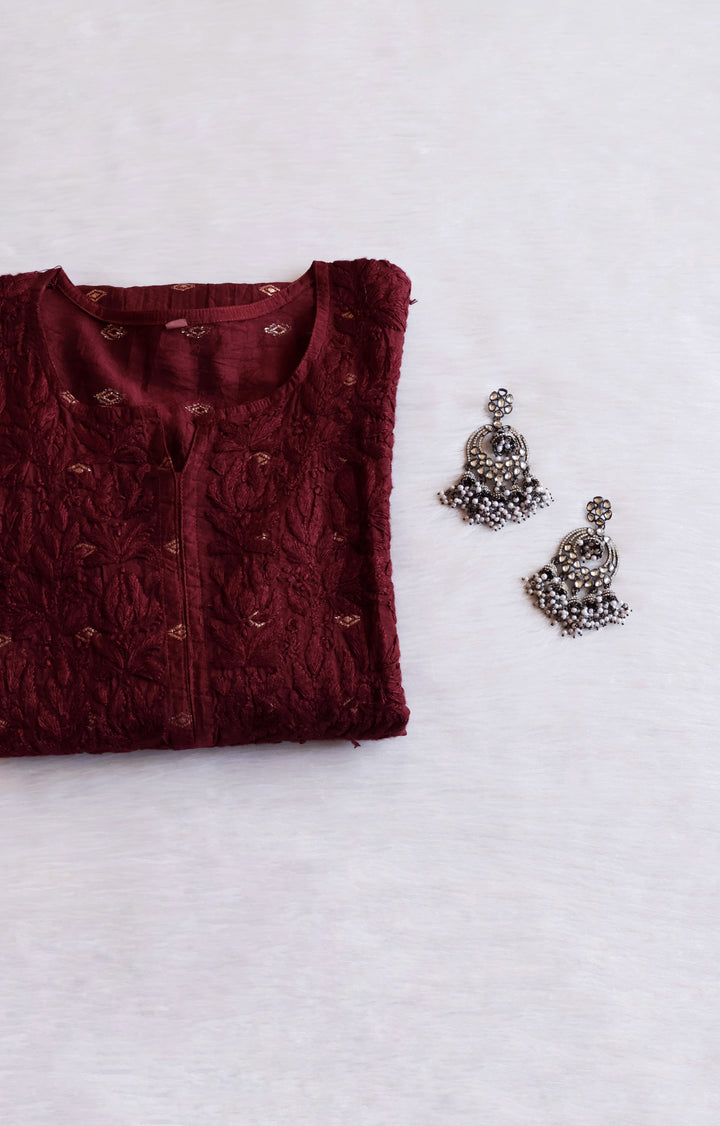 Nazakat Chocolate Brown Long Chanderi Kurta
