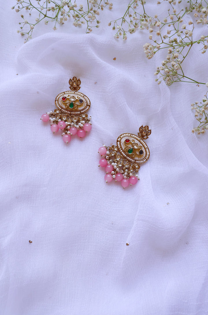 Meenakari Pink & Cream earrings