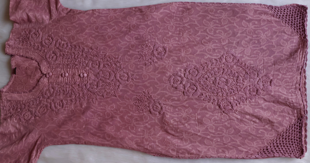 Dusty Mauve Long Jacquard Lace Cotton kurta